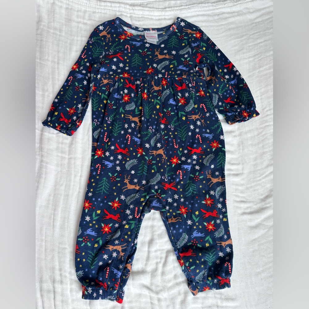 Hanna Andersson Navy Holiday Reindeer One-Piece outfit